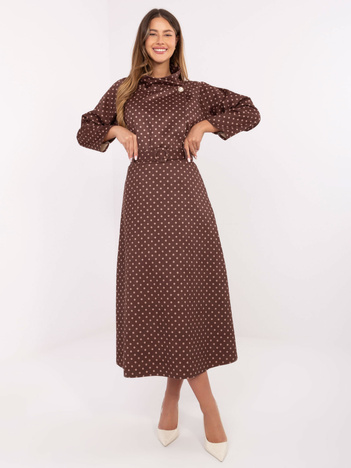 Brązowo-beżowa zamszowa spódnica w groszki