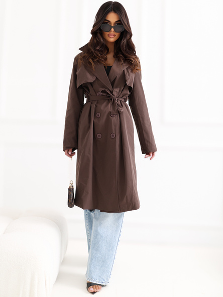 Brązowy przejściowy trencz z kieszeniami RUE PARIS