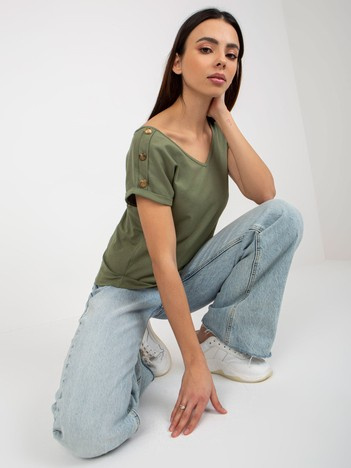 Khaki codzienna bluzka z ozdobnymi guzikami OCH BELLA