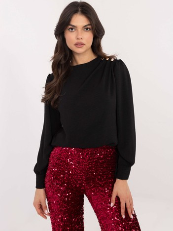 Czarna wizytowa bluzka z ozdobnymi guzikami