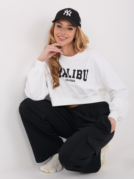 Ecru krótka bluza oversize z nadrukiem