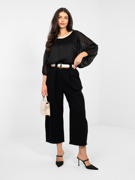 Czarne jeansy wide leg z zakładkami RUE PARIS