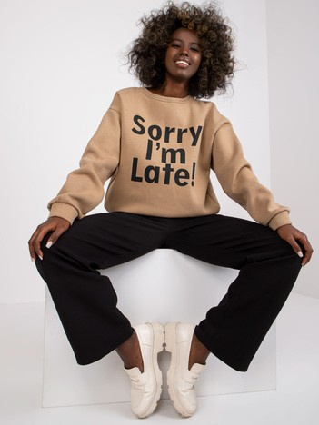 Ciemnobeżowa dresowa bluza oversize z printem bez kaptura Francisco