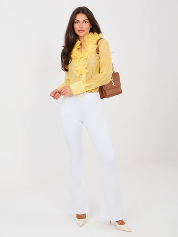 Białe damskie jeansy dzwony z wysokim stanem