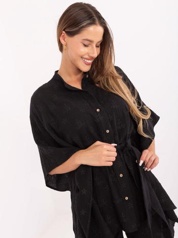 Czarny letni komplet z haftem