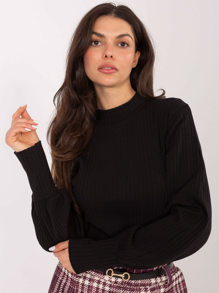 Czarna bluzka basic z długim rękawem RUE PARIS