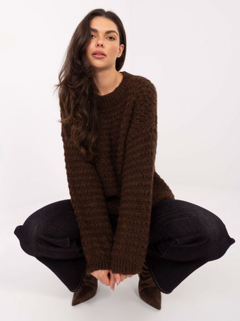 Brązowy damski sweter z bufiastym rękawem