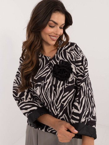 Ecru-czarna kurtka przejściowa damska w zebrę