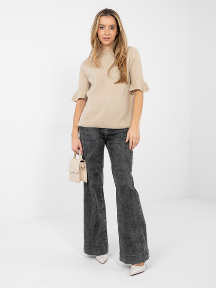 Beżowy damski sweter z okrągłym dekoltem