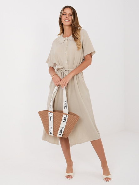 Beżowa koszulowa sukienka na lato