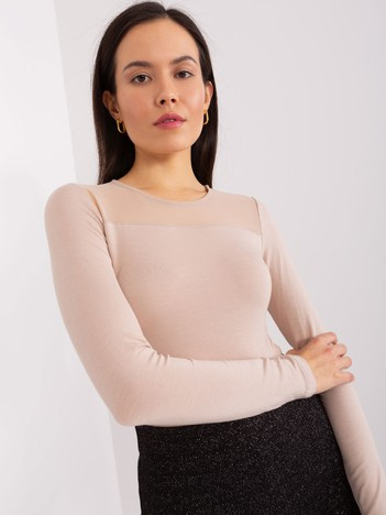 Beżowa dopasowana bluzka longsleeve BASIC FEEL GOOD