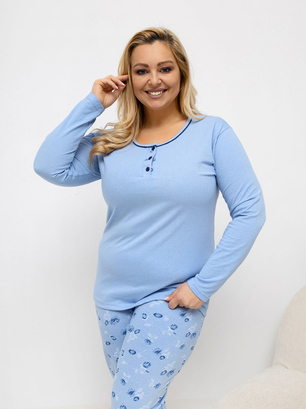 Jasnoniebieska bawełniana piżama plus size z nadrukiem