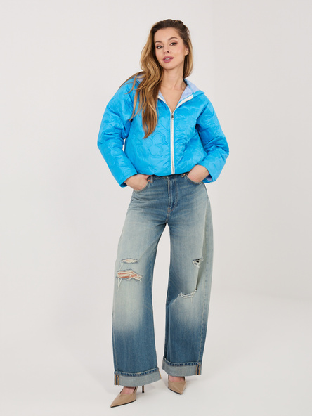 Niebieska damska kurtka z kwiatowym pikowaniem RUE PARIS