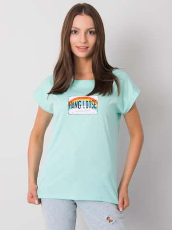 Miętowy t-shirt z nadrukiem Aloha