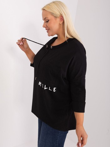 Czarna bawełniana bluzka plus size z rękawem 3/4