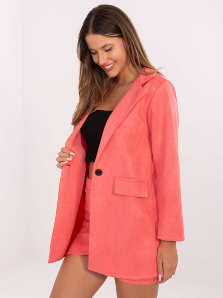 Różowa zamszowa marynarka od kompletu Irmina