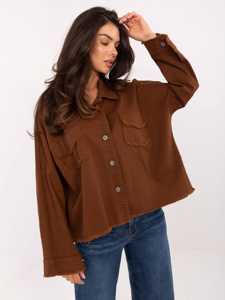 Brązowa jeansowa kurtka z kołnierzykiem RUE PARIS