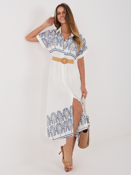 Niebieska letnia sukienka z plecionym paskiem