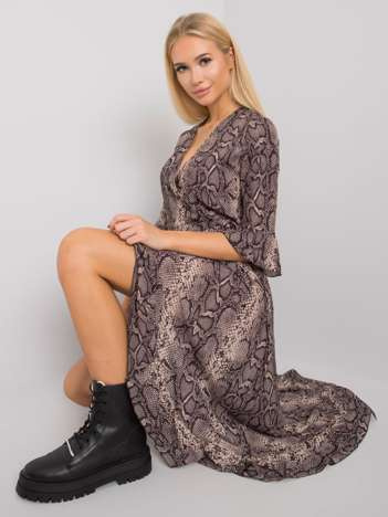 Czarno-beżowa sukienka z falbaną Marinette OCH BELLA