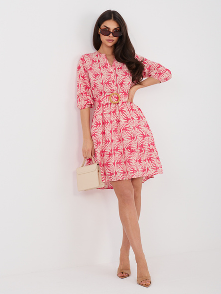 Koralowa letnia sukienka z rękawem 3/4 SUBLEVEL