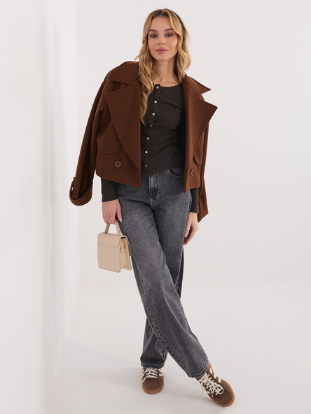 Czekoladowa bluzka basic z okrągłym dekoltem