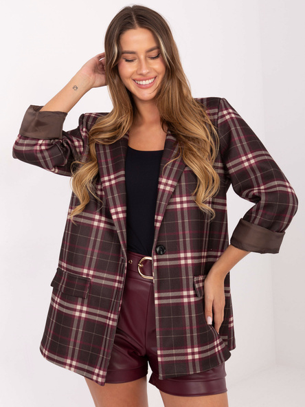 Brązowo-bordowa ciepła marynarka z zapięciem na guzik