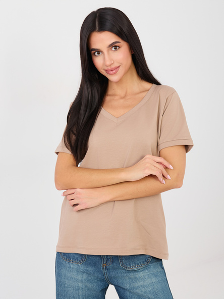 Ciemnobeżowy t-shirt basic z bawełny RUE PARIS