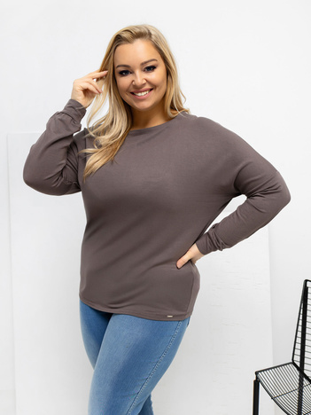 Brązowa bluzka plus size w jednolitym kolorze