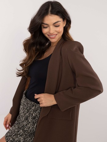 Czekoladowa damska marynarka z długim rękawem