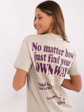 Beżowy t-shirt z nadrukiem na plecach SUBLEVEL