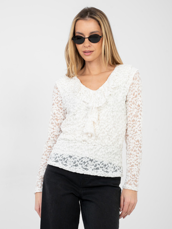 Ecru elegancka bluzka z koronki RUE PARIS