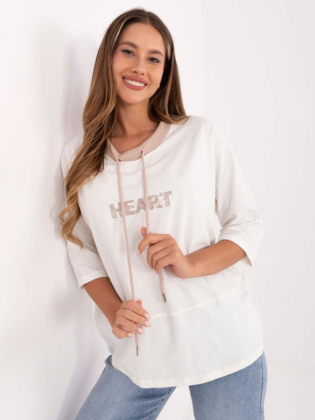 Ecru bawełniana bluzka z rękawem 3/4