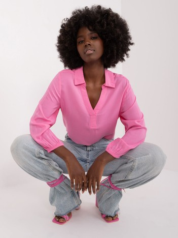 Różowa asymetryczna bluzka koszulowa z wiskozy SUBLEVEL