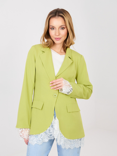 Limonkowa jednorzędowa marynarka z koronką