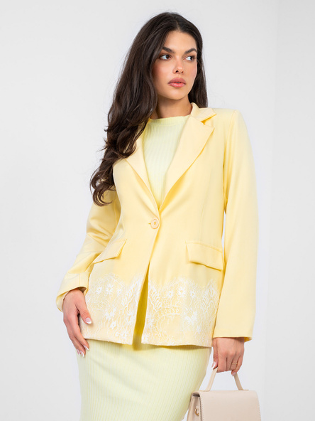 Pastelowa żółta elegancka marynarka z podszewką