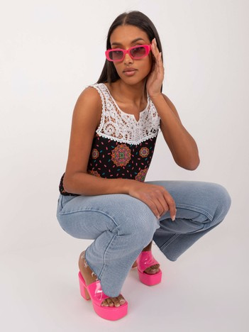 Czarno-różowy damski top z koronką