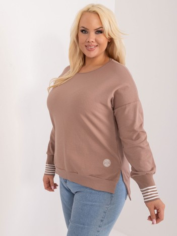 Ciemnobeżowa bluzka plus size z długim rękawem