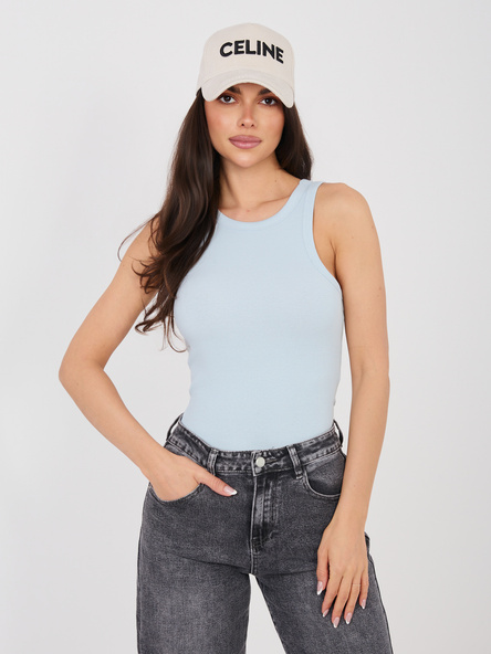 Niebieski pastelowy damski tank top w prążek  SUBLEVEL