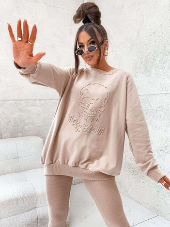 Beżowy damski komplet dresowy z bluzą oversize