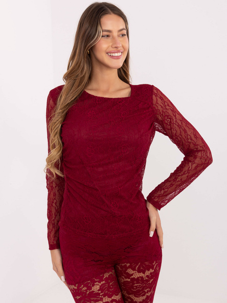 Bordowa koronkowa bluzka z podszewką