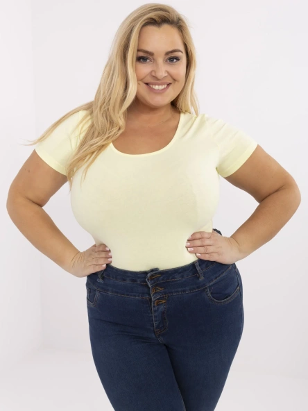 Jasnożółty damski t-shirt plus size z bawełny RUE PARIS