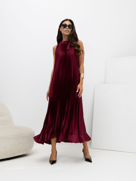 Bordowa midi sukienka z dekoltem halter RUE PARIS