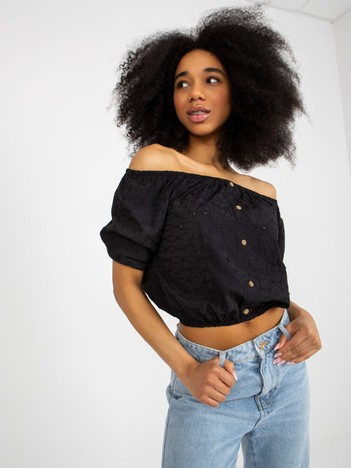 Czarna bawełniana bluzka hiszpanka z krótkim rękawem