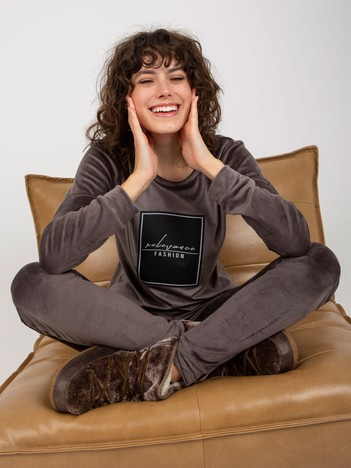 Ciemnoszary damski komplet welurowy z okrągłym dekoltem