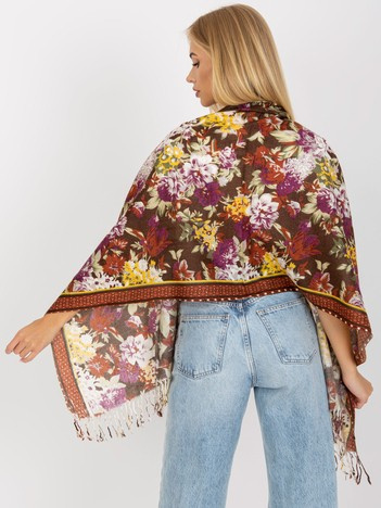 Brązowa damska chusta w kwiaty