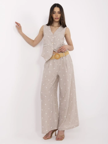 Ciemnobeżowy letni komplet damski z kamizelką