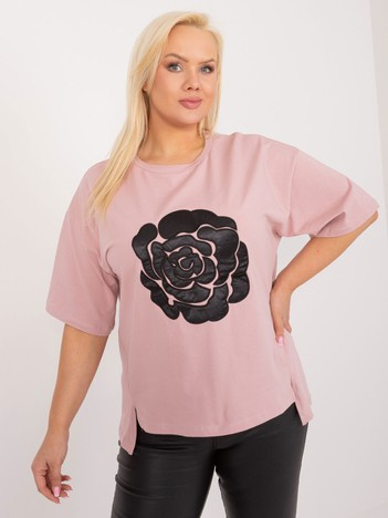 Brudnoróżowa bluzka plus size z naszywką