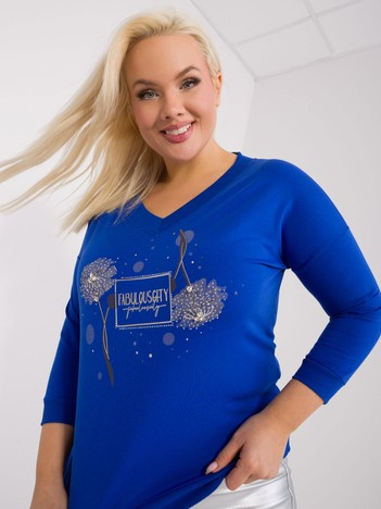 Kobaltowa casualowa bluzka plus size z dekoltem V