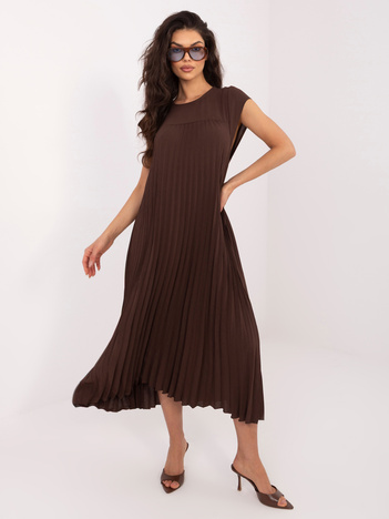 Ciemnobrązowa midi sukienka z plisowaniem RUE PARIS