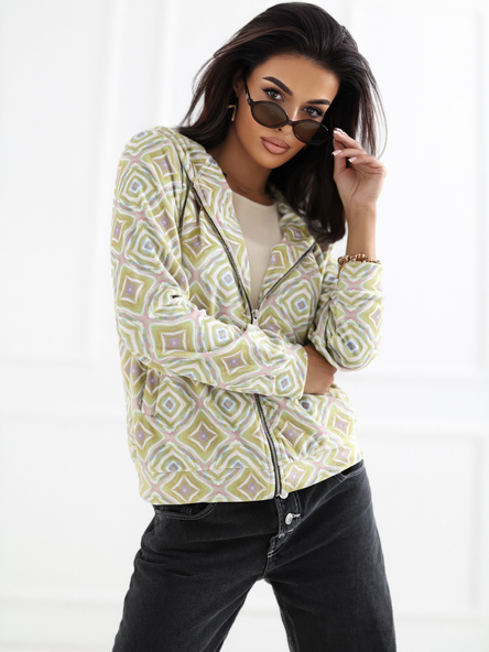Jasnozielona welurowa bluza rozpinana z printami RUE PARIS